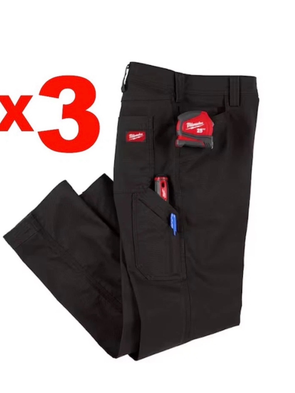 Milwaukee Mens Black Cotton/Polyester Work Pants 7 Pockets 36X30 ***3 Pair***